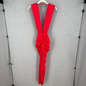 Baobab Collection Womens Mia Midi Dress Size M Ruby Red Backless Stretch NWD